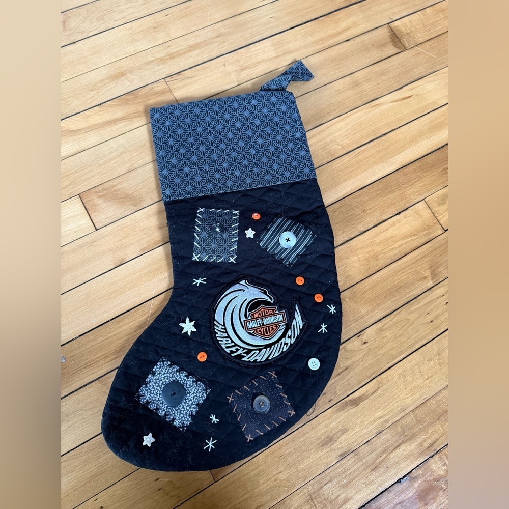 Harley-Davidson patch handmade Christmas stocking buttons patchwork‎ unique